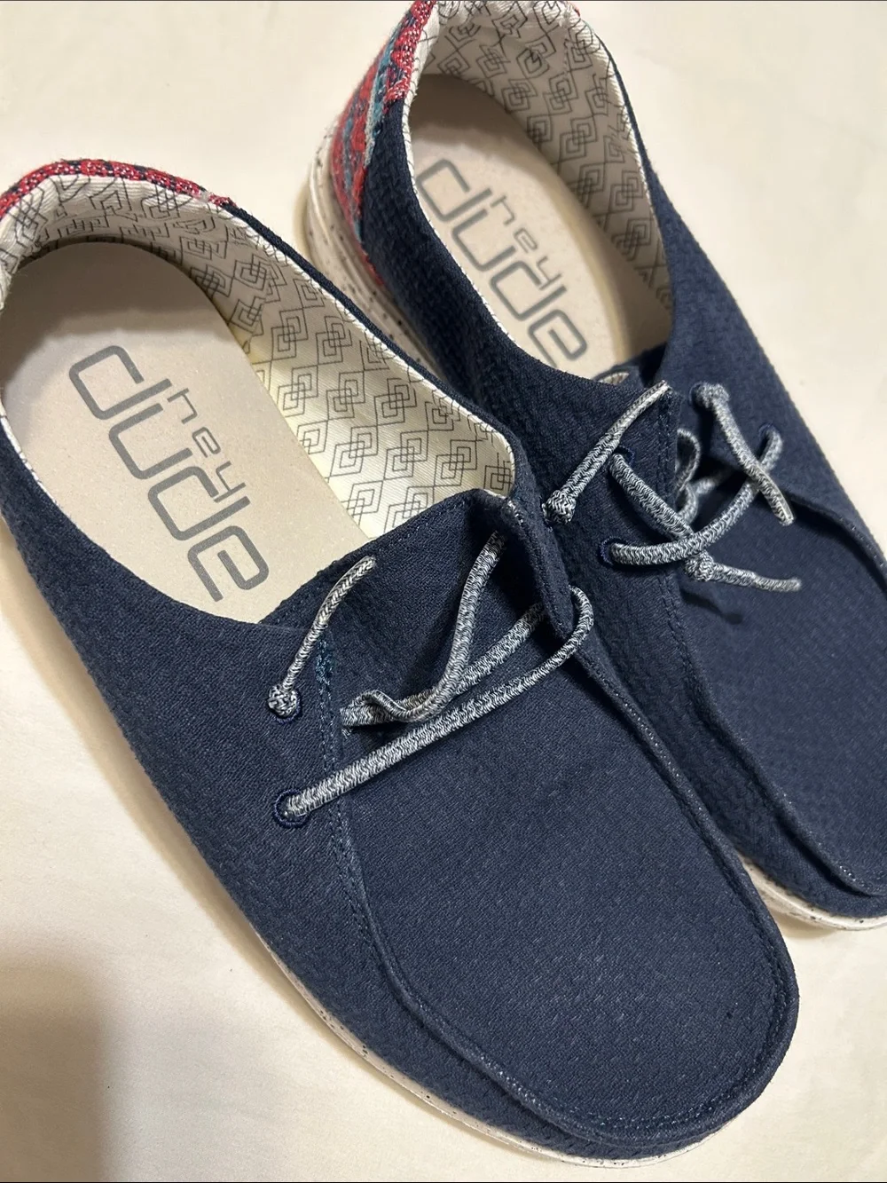 Hey Dude Navy Canvas Slip-On with Speckled Sole and Printed Heel
